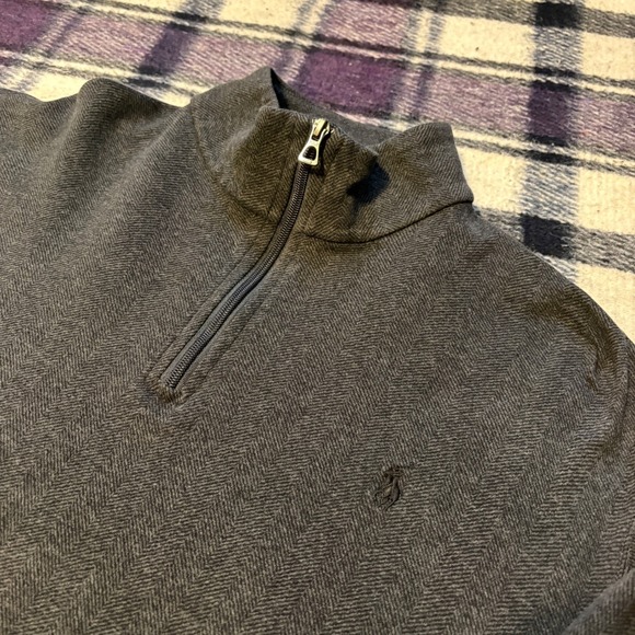 Polo Ralph Lauren Mens Herringbone Jersey Quarter Zip Pullover Black XL - Picture 2 of 5